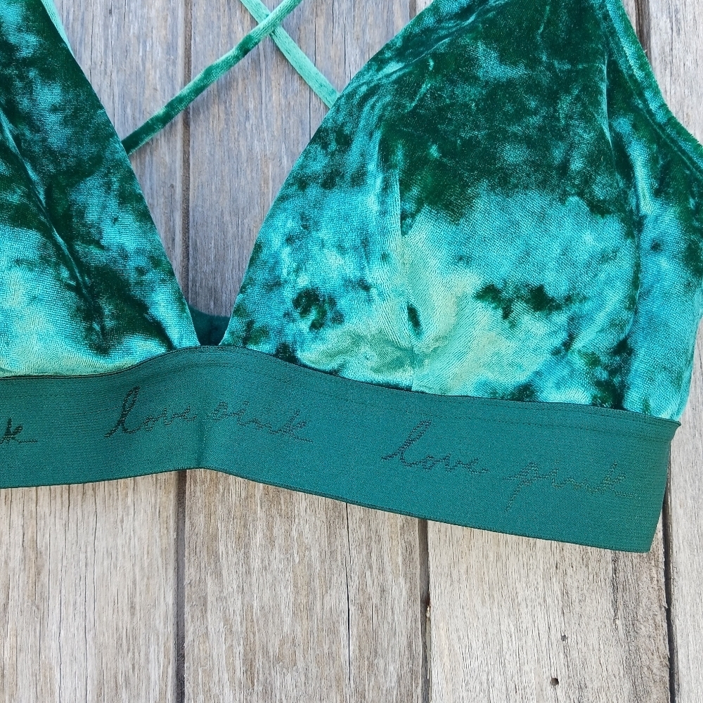 PINK Victoria's Secret VS Crushed Velvet  Bralette Emerald Green Womens Sz Small - Picture 2 of 6